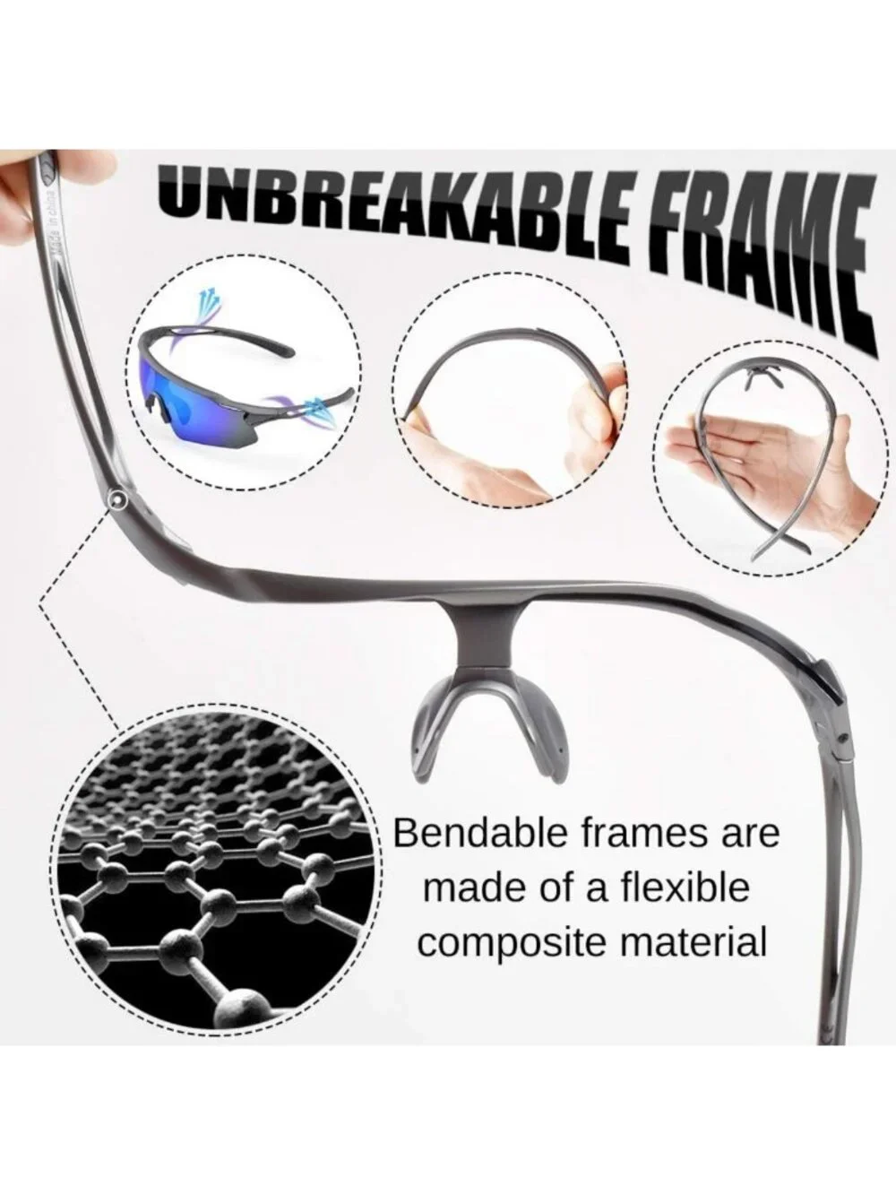 Polarized Sports Sunglasses with Unbreakable TR90 Frame, Anti-UV400 Cycling
